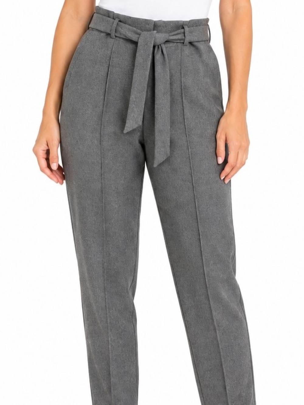 LOFT Gray Tie-Belt Trousers